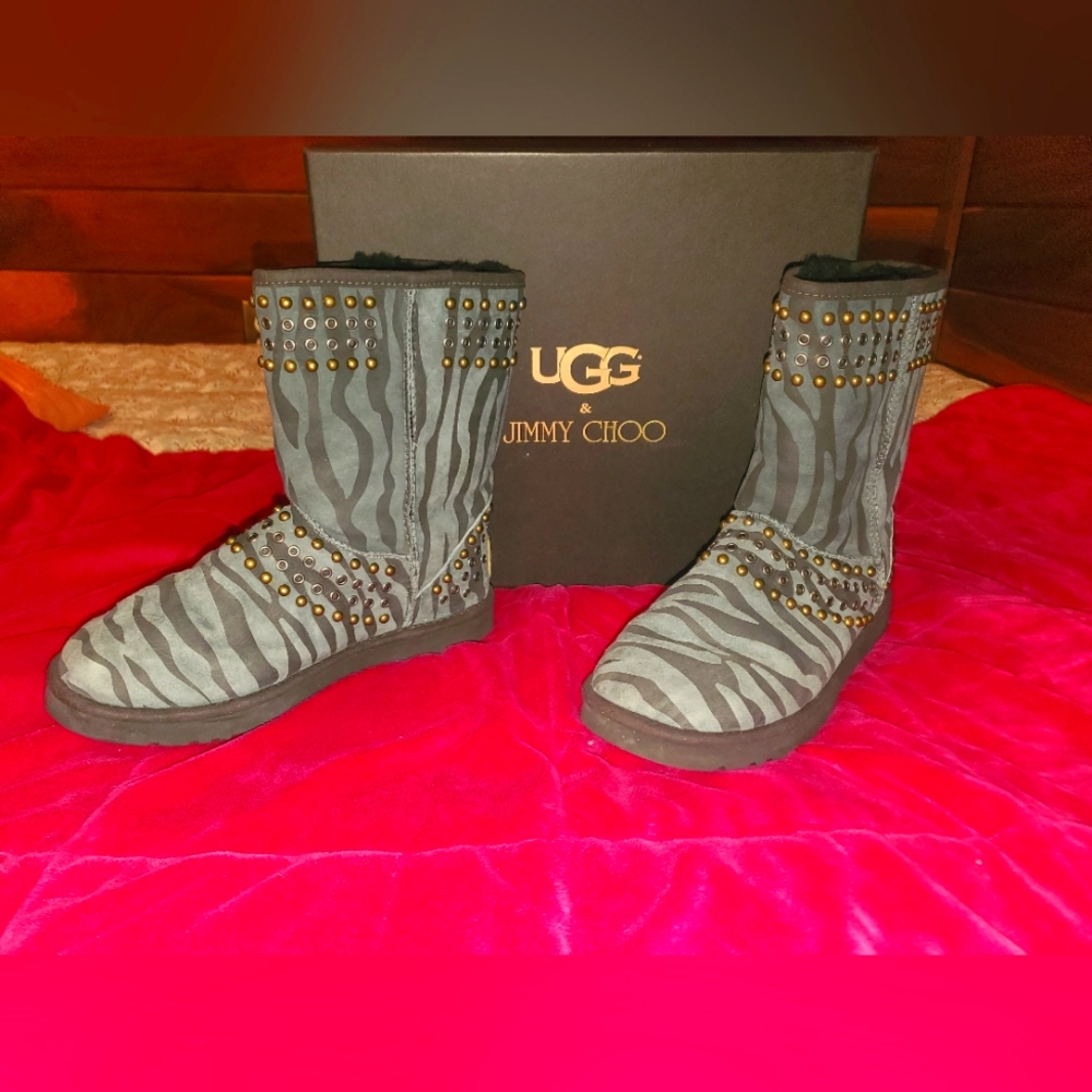 Jimmy Choo x UGG Blue Zebra Print Studded Ankle Boots